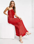 ASOS DESIGN satin one shoulder pleat detail midaxi dress in red