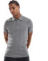 River Island muscle fit knitted herringbone polo in light grey