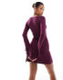 ASOS DESIGN square neck flared tie sleeve mini dress in plum