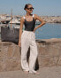 4th & Reckless x Luana Barron genevive black embroidery beach trouser co-ord in off white