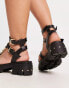 ASOS DESIGN Wide Fit – Forrest – Flache Sandalen aus Leder in Schwarz mit Riemen und dicker Sohle