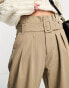 Vero Moda high waist belted tapered trousers in stone