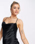 Miss Selfridge satin cowl neck slip dress in black