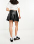 ASOS DESIGN faux leather box pleat micro mini skirt in black