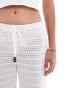 ASOS DESIGN crochet look wide leg trousers with wooden button detail in ecru