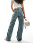 Mango straight leg oversized jeans in light blue