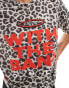 ASOS DESIGN oversized t-shirt with band slogan in leopard print