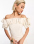 & Other Stories corseted stretch midi dress with ruffle and volume sleeves in soft white