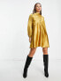 River Island tie back swing mini dress in gold satin