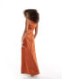 ASOS DESIGN satin racer neck seam detail maxi dress in rust