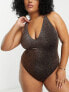 South Beach Curve Exclusive swimsuit with tie detail in brown metallic