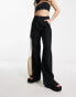 Stradivarius linen look wide leg trouser in black