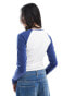 Daisy Street Paris 2024 long sleeve raglan tee in white and blue