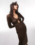 Topshop ruched keyhole slinky jersey midi dress in chocolate