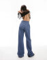 Topshop loose wide leg jean in mid blue