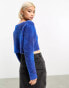 Weekday Hera cropped fluffy knitted sweater in blue oversize check pattern