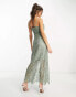 Y.A.S Bridesmaid embroidered strappy pencil midi dress in sage