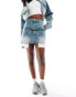 Kyo The Brand denim double waistband exposed pocket mini skirt co-ord in blue bleach wash