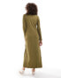 Vila textured long sleeve maxi dress in olive green