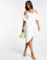 Blume Bridal wrap midi dress with tie front detail in white floral chiffon