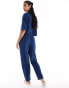 Mango denim look tie waist co-ord trousers in blue