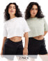 Miss Selfridge 2 pack cropped tee in white and sage