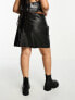 Noisy May Curve faux leather mini skirt with slit in black