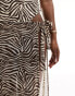 Simmi mesh tie side beach sarong co-ord in brown zebra print