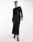 ASOS DESIGN satin biased maxi dress with button detail in black