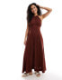 ASOS DESIGN racer underbust seam maxi sundress with full skirt in chocolate