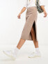 ASOS DESIGN cord pencil skirt with split in mocha