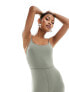 ASOS 4505 scoop back all in one with inner bra in soft touch fabric in khaki