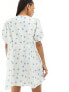 Glamorous bow tie back mini smock dress in blue daisy floral