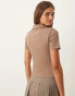 Vila short sleeved ribbed knit polo top in brown