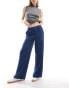 Object wide leg trousers in dark denim blue