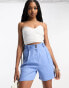 ASOS DESIGN Tall side pocket mom short with linen in cornflower blue