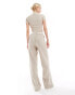 ASOS DESIGN Tall double waistband tailored trouser in taupe stripe