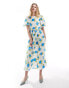 Sister Jane puff sleeve jacquard midi dress in blue floral