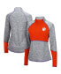 Women's Heathered Gray, Orange Clemson Tigers Color Block Space-Dye Raglan Quarter-Zip Top