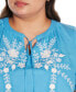 Black Label Plus Size Embroidered Tie-Neck Peasant Top