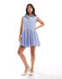 ASOS DESIGN sleeveless mini shirt dress with corset waist detail in blue stripe