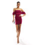 Vesper bardot oversized sleeve bodycon mini dress in raspberry