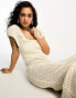 Object open crochet midi dress with cap sleeves in cream