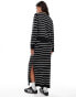 Pieces fine knit maxi skirt co-ord in black stripe