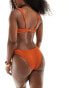 ASOS DESIGN Emily rib ruched tanga bikini bottom in rust