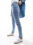 Pieces Kelly high waisted tapered ankle jeans in light blue