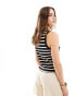 Mango sleeveless knitted stripe top in black