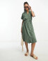 Vero Moda shirt midi dress with tie belt in green