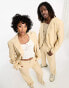 COLLUSION Unisex single wrap linen blazer in neutral co-ord