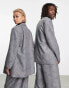 COLLUSION Unisex oversized blazer in light grey with blue print